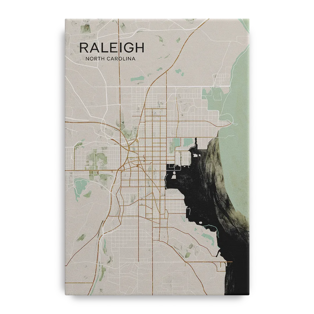 Raleigh City Map Design Front - Canvas Wall Art
