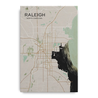 Raleigh City Map Design Front - Canvas Wall Art