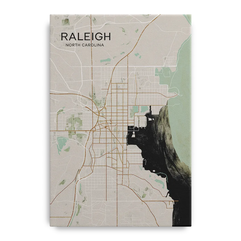 Raleigh City Map Design Front - Canvas Wall Art