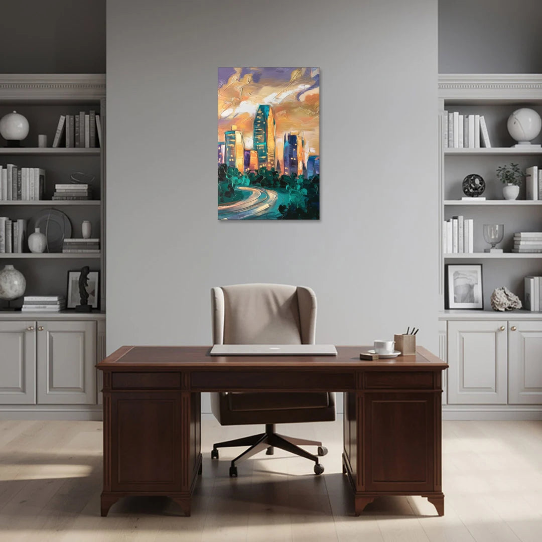 Raleigh Contemporary Cityscape - Canvas Wall Art - Office - 24x36