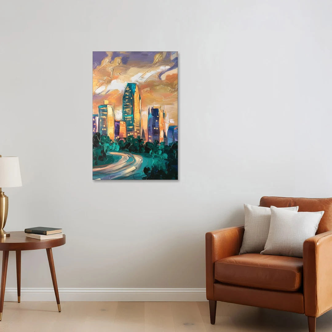 Raleigh Contemporary Cityscape - Canvas Wall Art - Sofa - 24x36