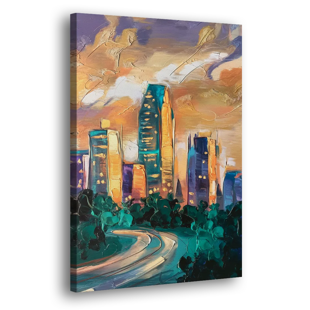 Raleigh Contemporary Cityscape Side - Canvas Wall Art
