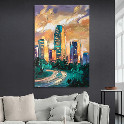 Raleigh Contemporary Cityscape Sitting Room - Canvas Wall Art