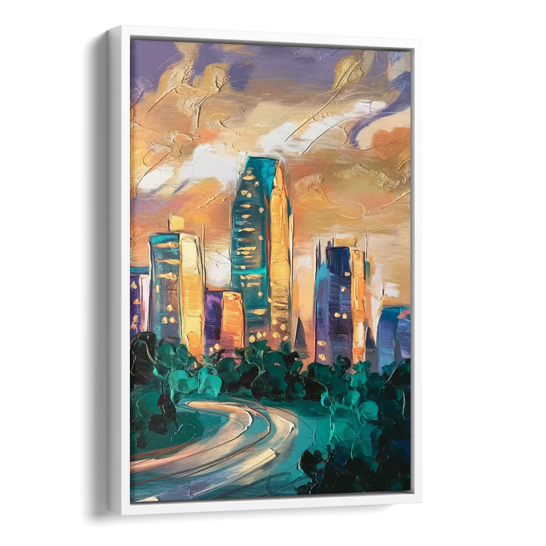 Raleigh Contemporary Cityscape Side - White Canvas Wall Art