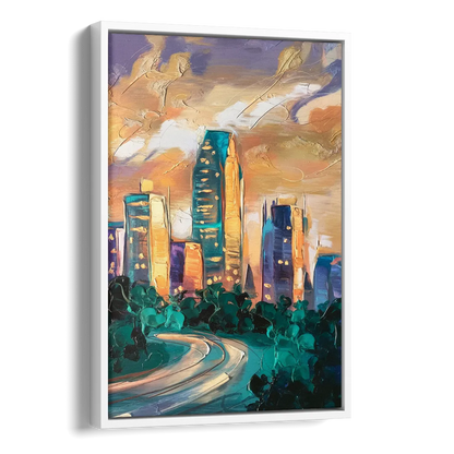 Raleigh Contemporary Cityscape Side - White Canvas Wall Art