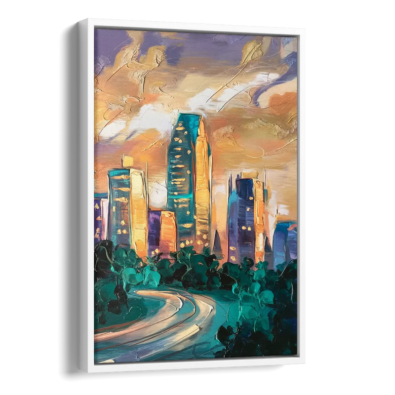 Raleigh Contemporary Cityscape Side - White Canvas Wall Art