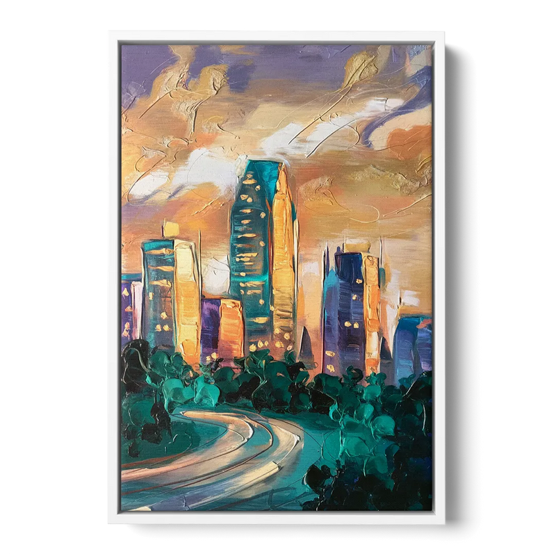 Raleigh Contemporary Cityscape Front - White Canvas Wall Art