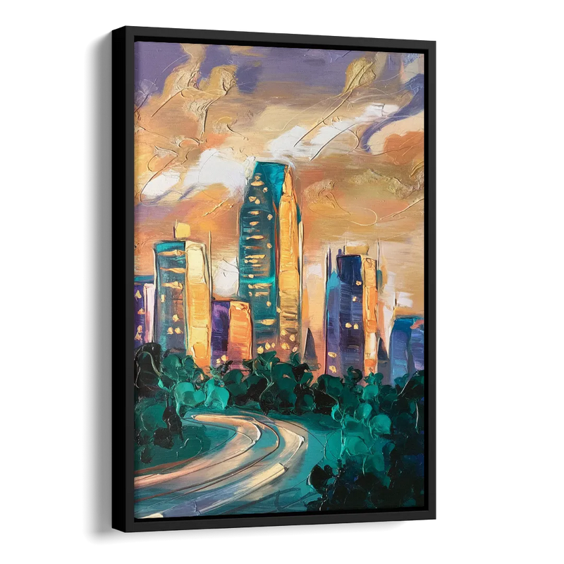 Raleigh Contemporary Cityscape Side - Black Canvas Wall Art