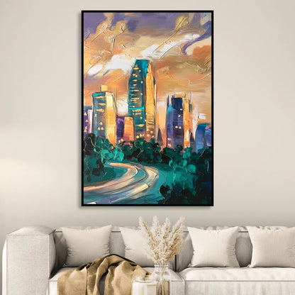 Raleigh Contemporary Cityscape Sitting Room - Black Canvas Wall Art