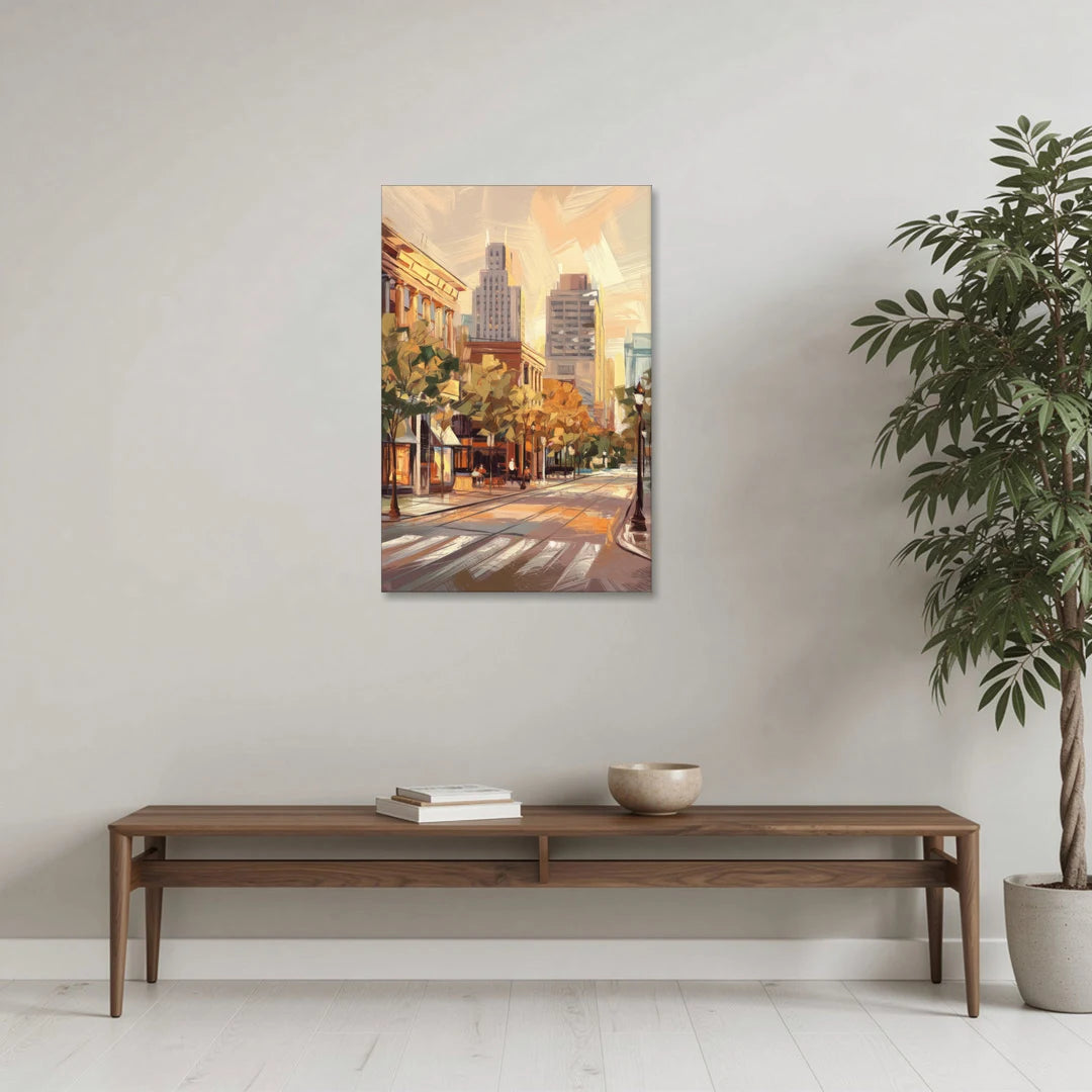 Raleigh Downtown Streetscape - Canvas Wall Art - Coffee Table - 24x36