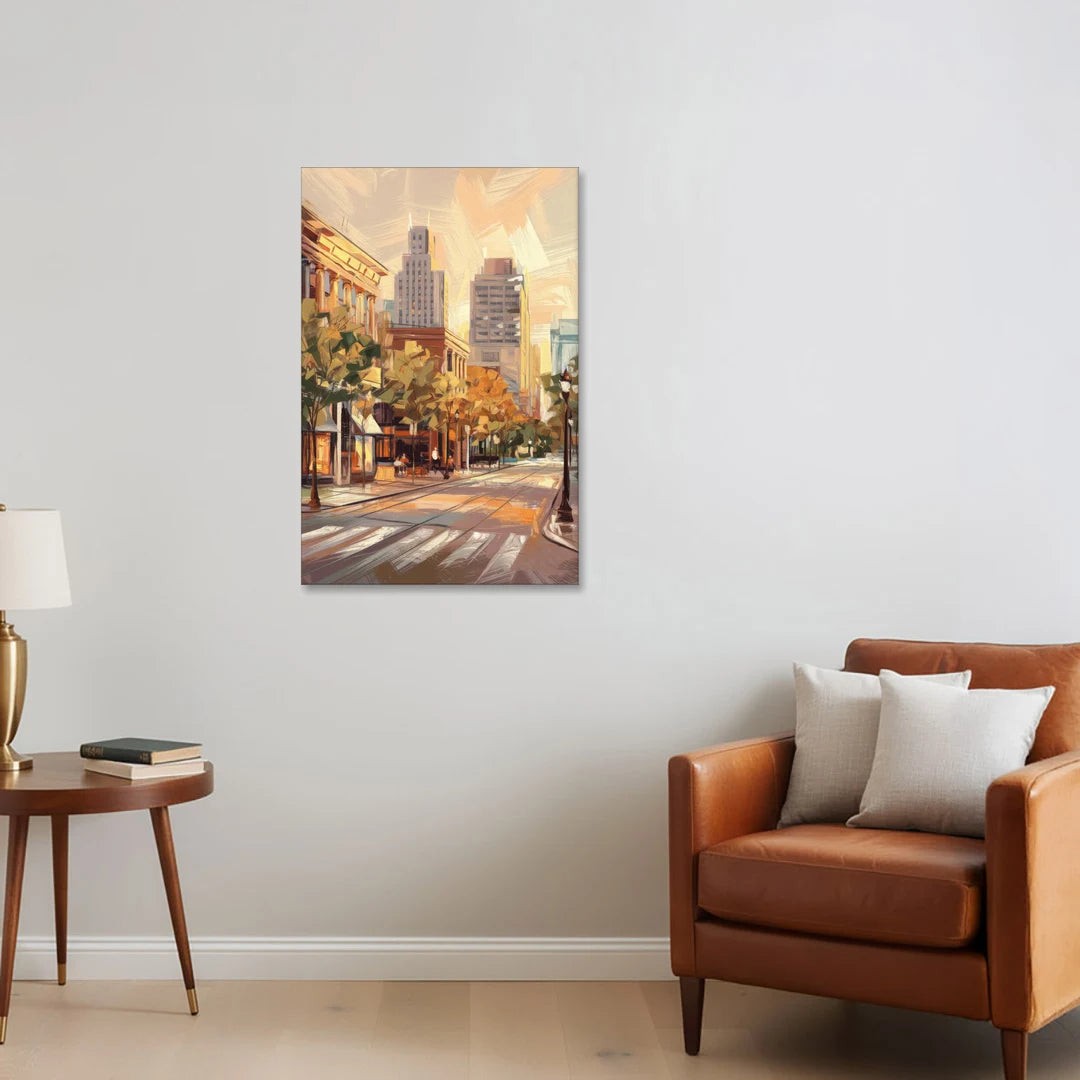Raleigh Downtown Streetscape - Canvas Wall Art - Sofa - 24x36
