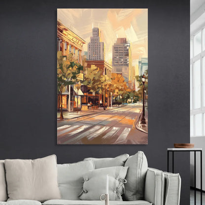 Raleigh Downtown Streetscape Living Room - Canvas Wall Art