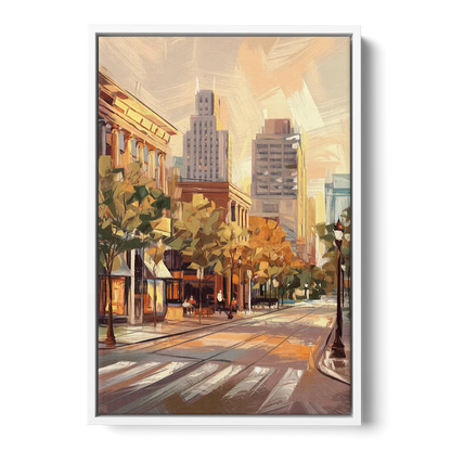 Raleigh Downtown Streetscape Front - White Canvas Wall Art