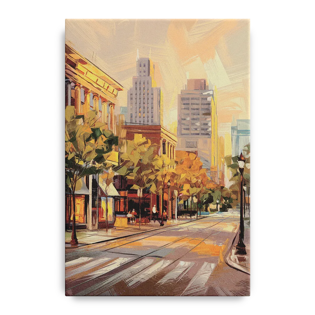 Raleigh Downtown Streetscape Front - Canvas Wall Art