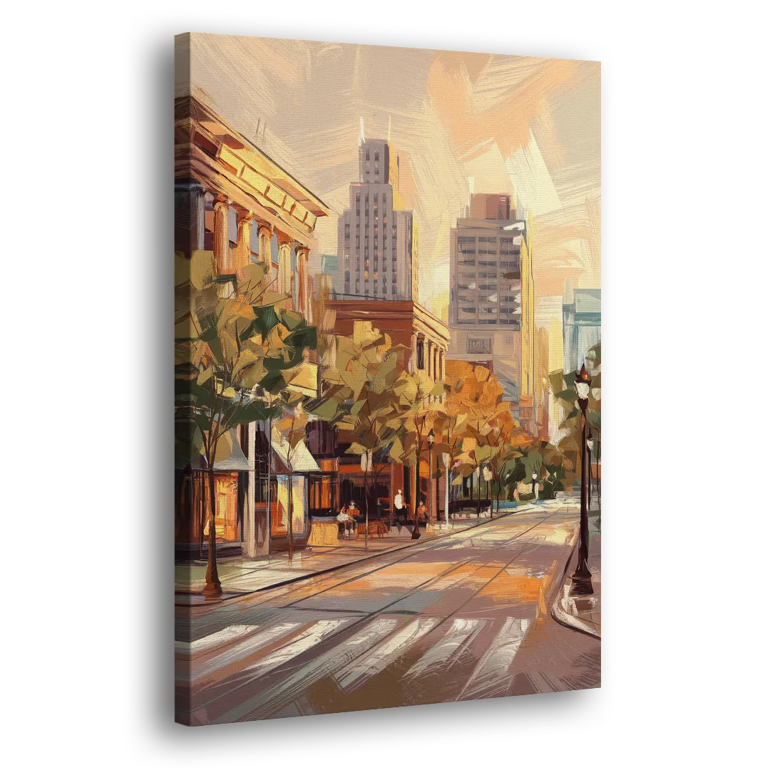 Raleigh Downtown Streetscape Side - Canvas Wall Art