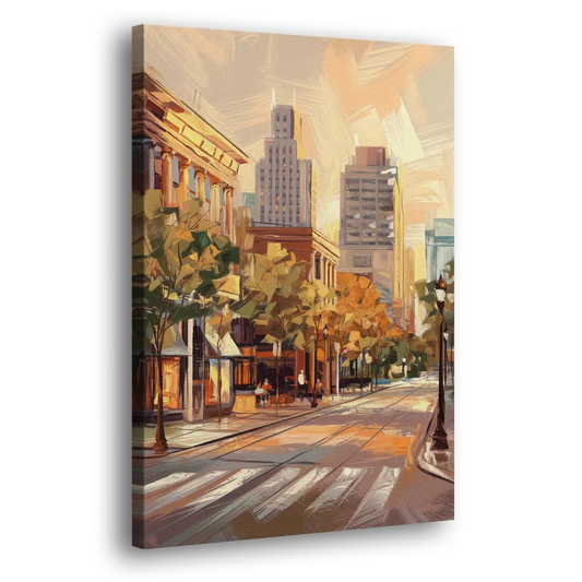 Raleigh Downtown Streetscape Side - Canvas Wall Art