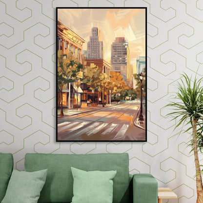 Raleigh Downtown Streetscape Sitting Room - Black Canvas Wall Art