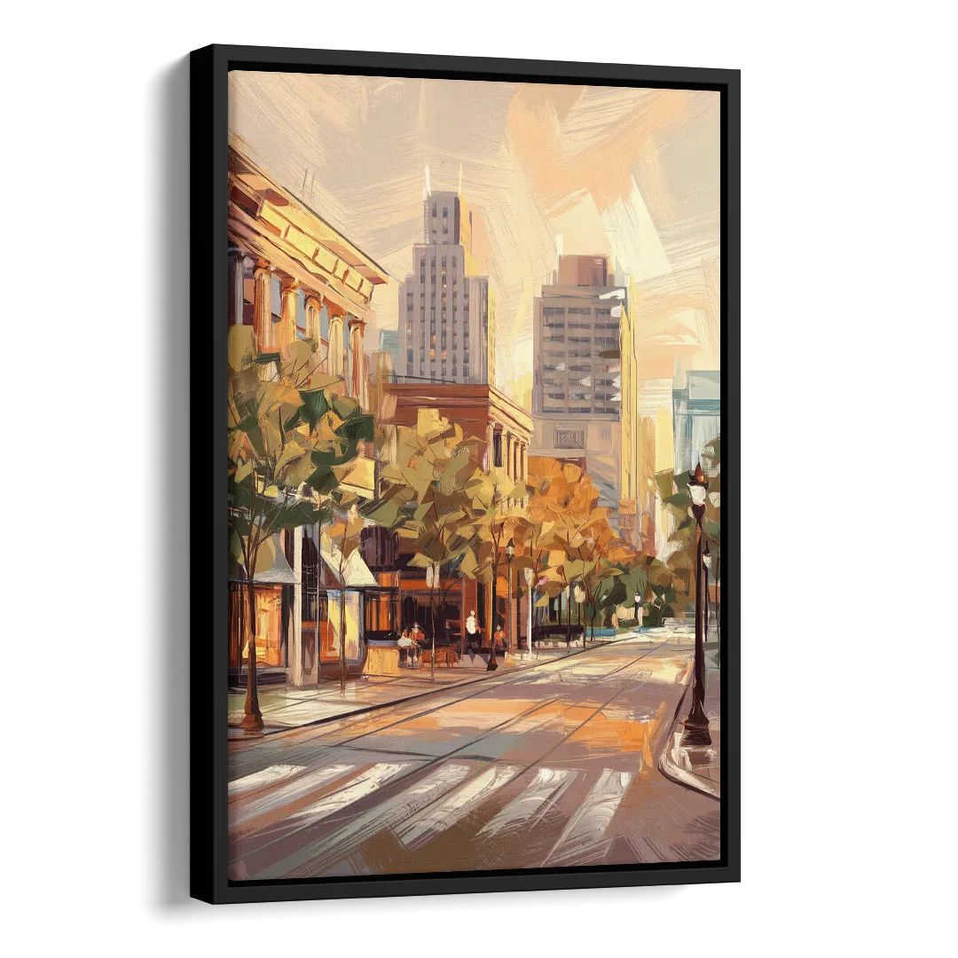 Raleigh Downtown Streetscape Side - Black Canvas Wall Art