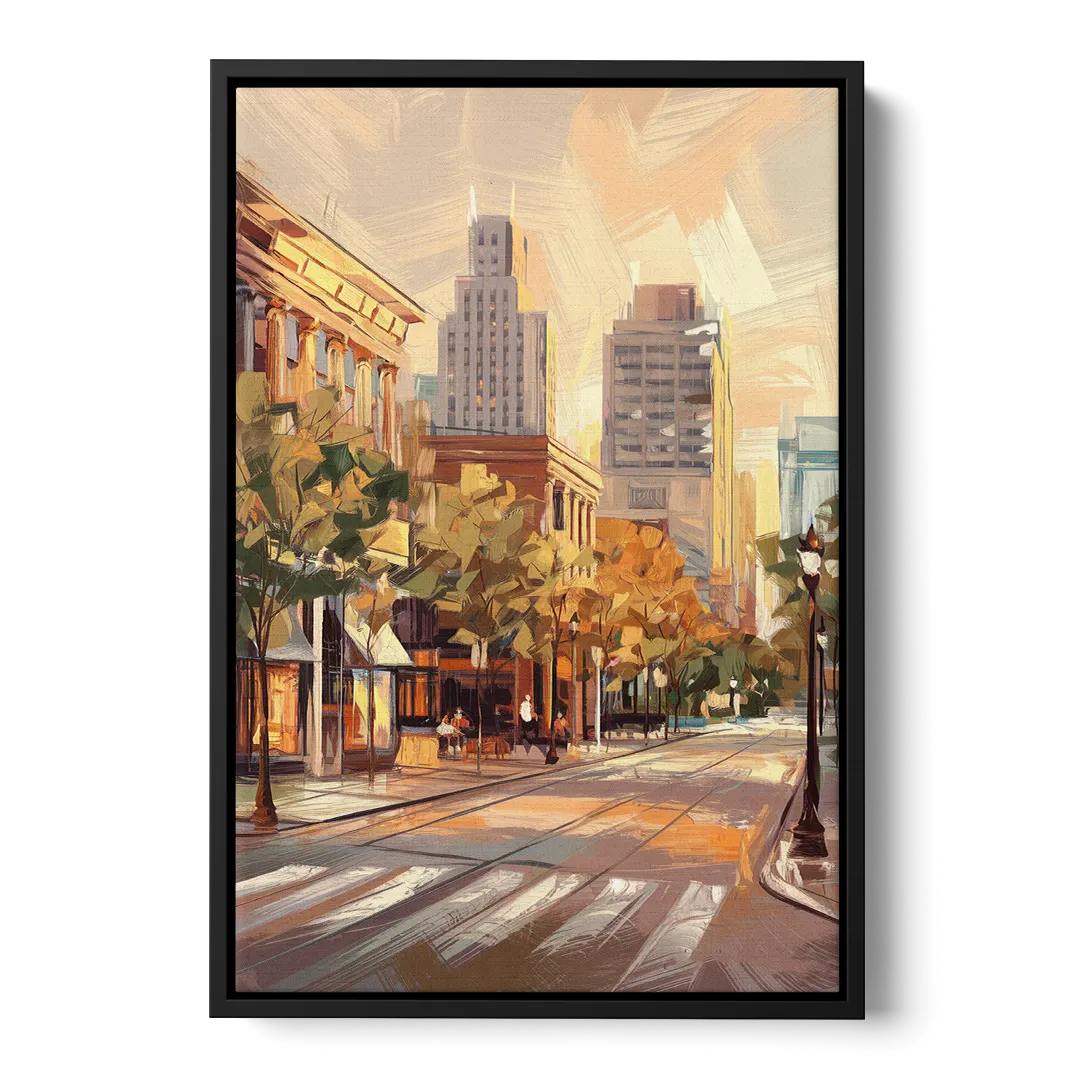 Raleigh Downtown Streetscape Front - Black Canvas Wall Art