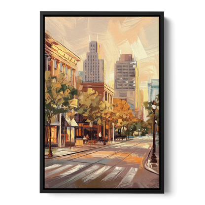 Raleigh Downtown Streetscape Front - Black Canvas Wall Art