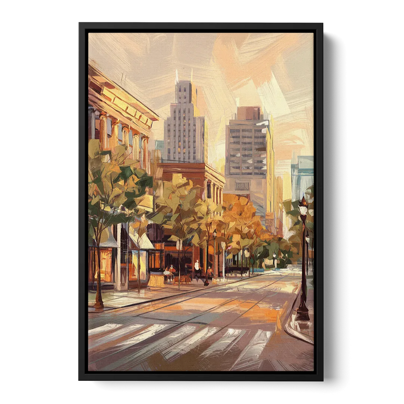 Raleigh Downtown Streetscape Front - Black Canvas Wall Art
