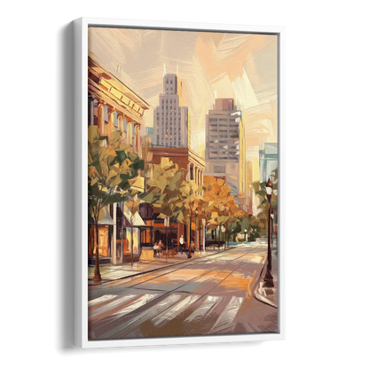 Raleigh Downtown Streetscape Side - White Canvas Wall Art