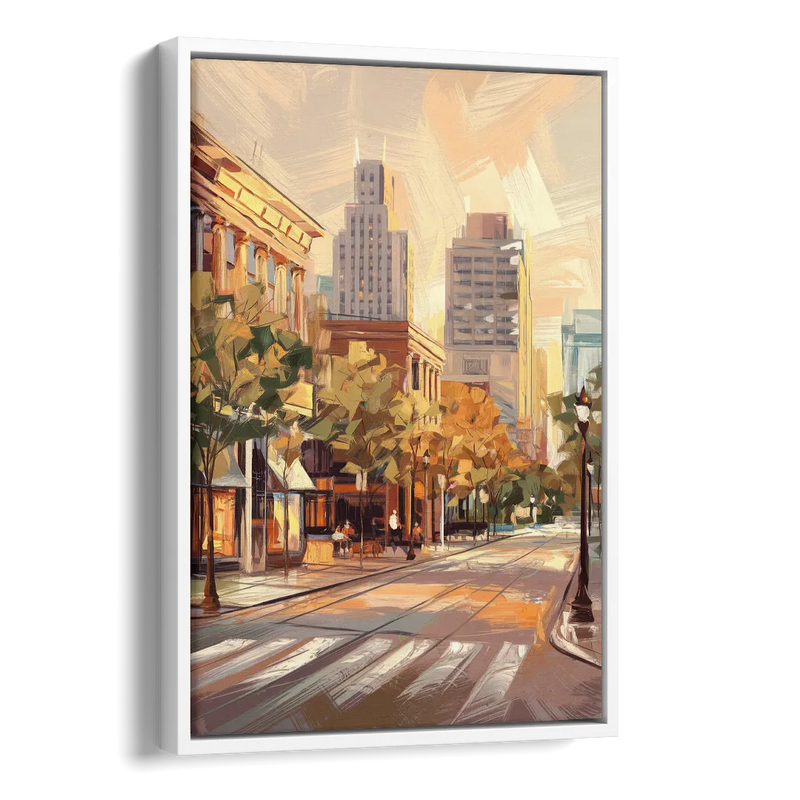 Raleigh Downtown Streetscape Side - White Canvas Wall Art