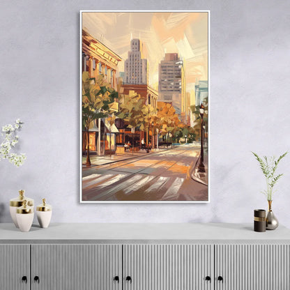Raleigh Downtown Streetscape Living Room - White Canvas Wall Art