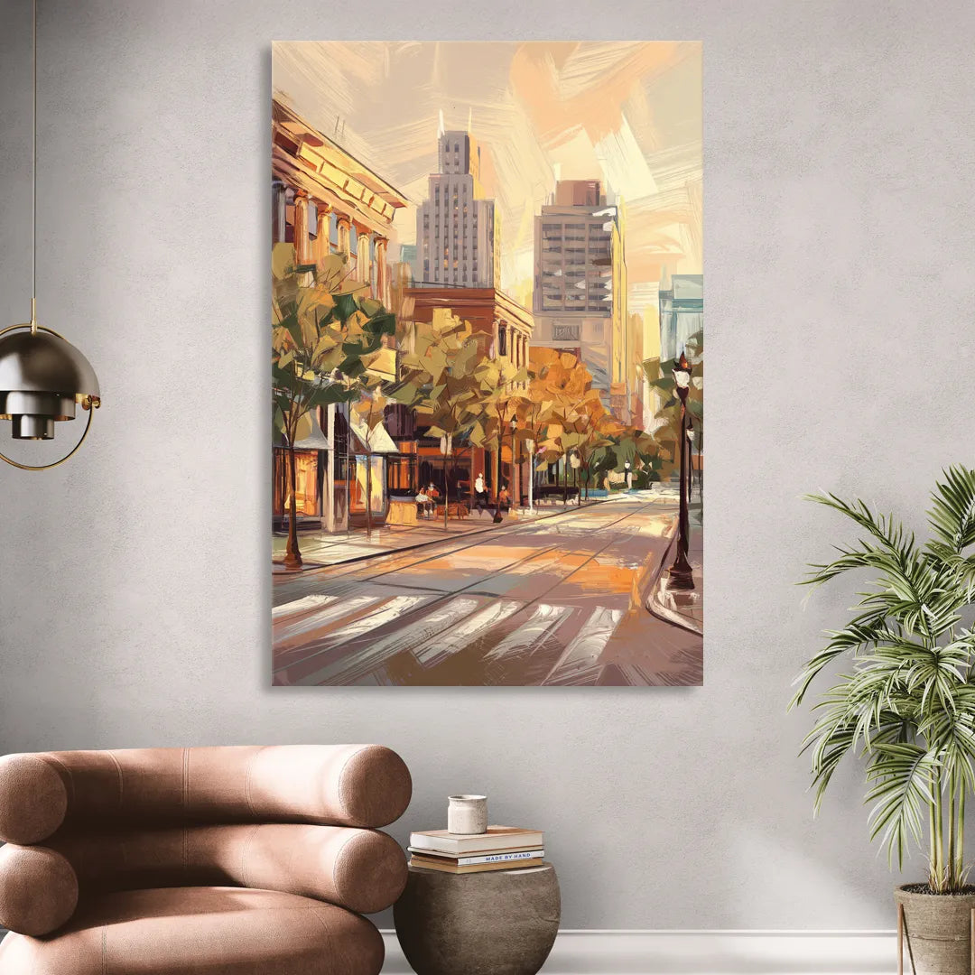 Raleigh Downtown Streetscape Sitting Room - Canvas Wall Art
