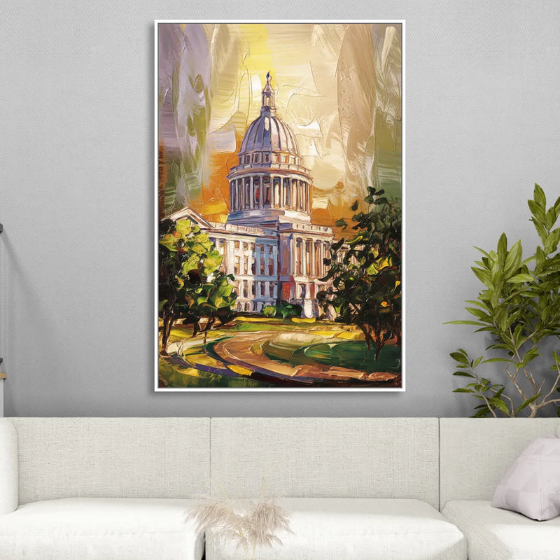 Raleigh Historic Landmarks Sitting Room - White Canvas Wall Art