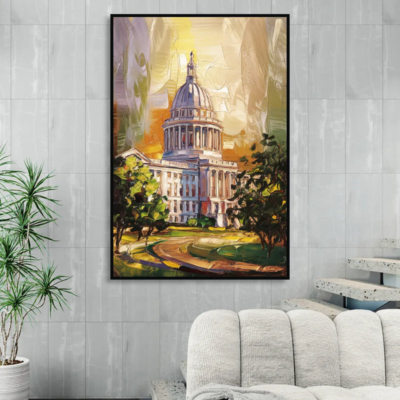 Raleigh Historic Landmarks Sitting Room - Black Canvas Wall Art