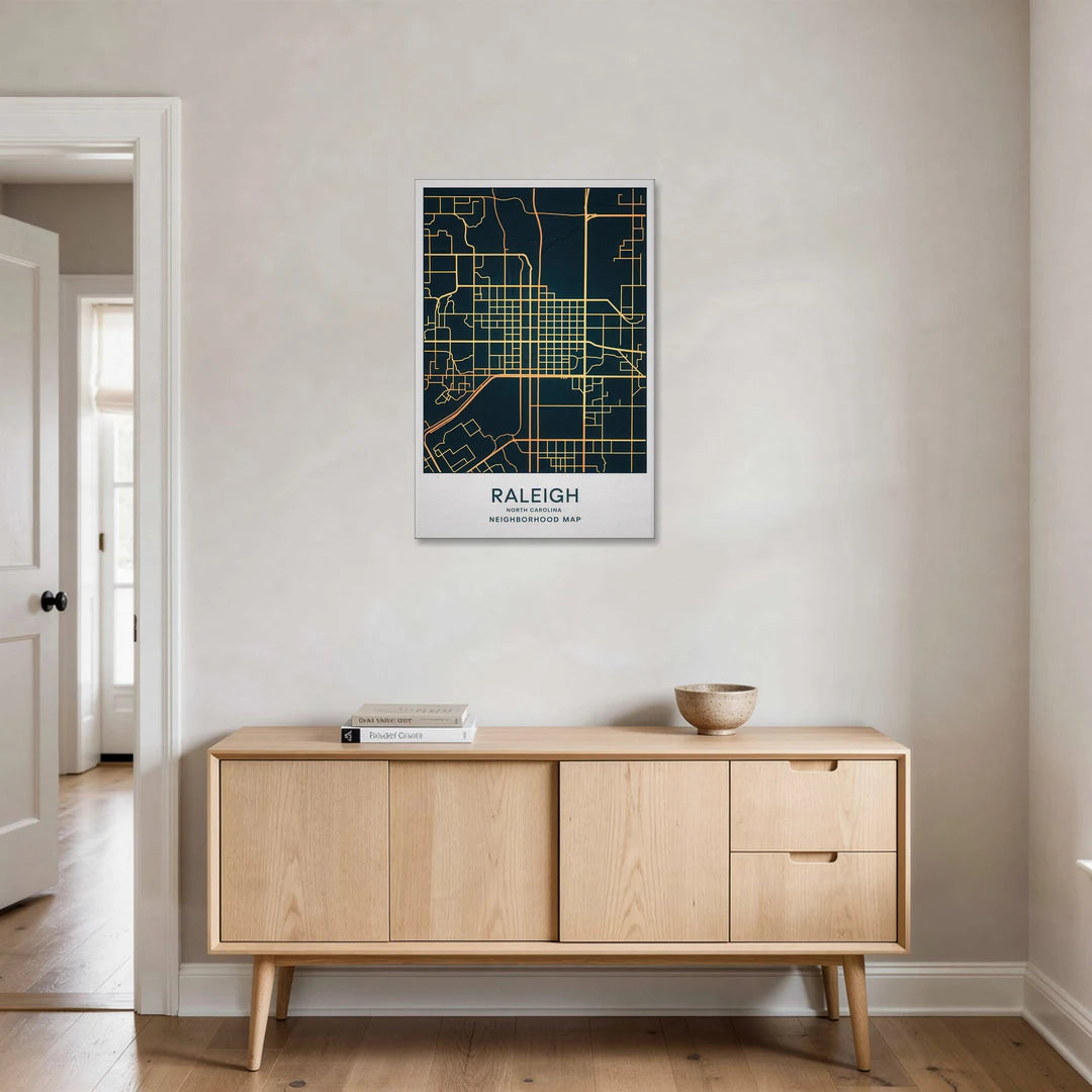 Raleigh Neighborhood Map - Canvas Wall Art - Coffee Table - 24x36