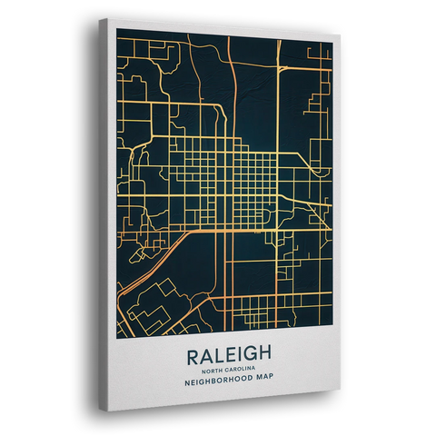 Raleigh Neighborhood Map - Canvas Wall Art - Side