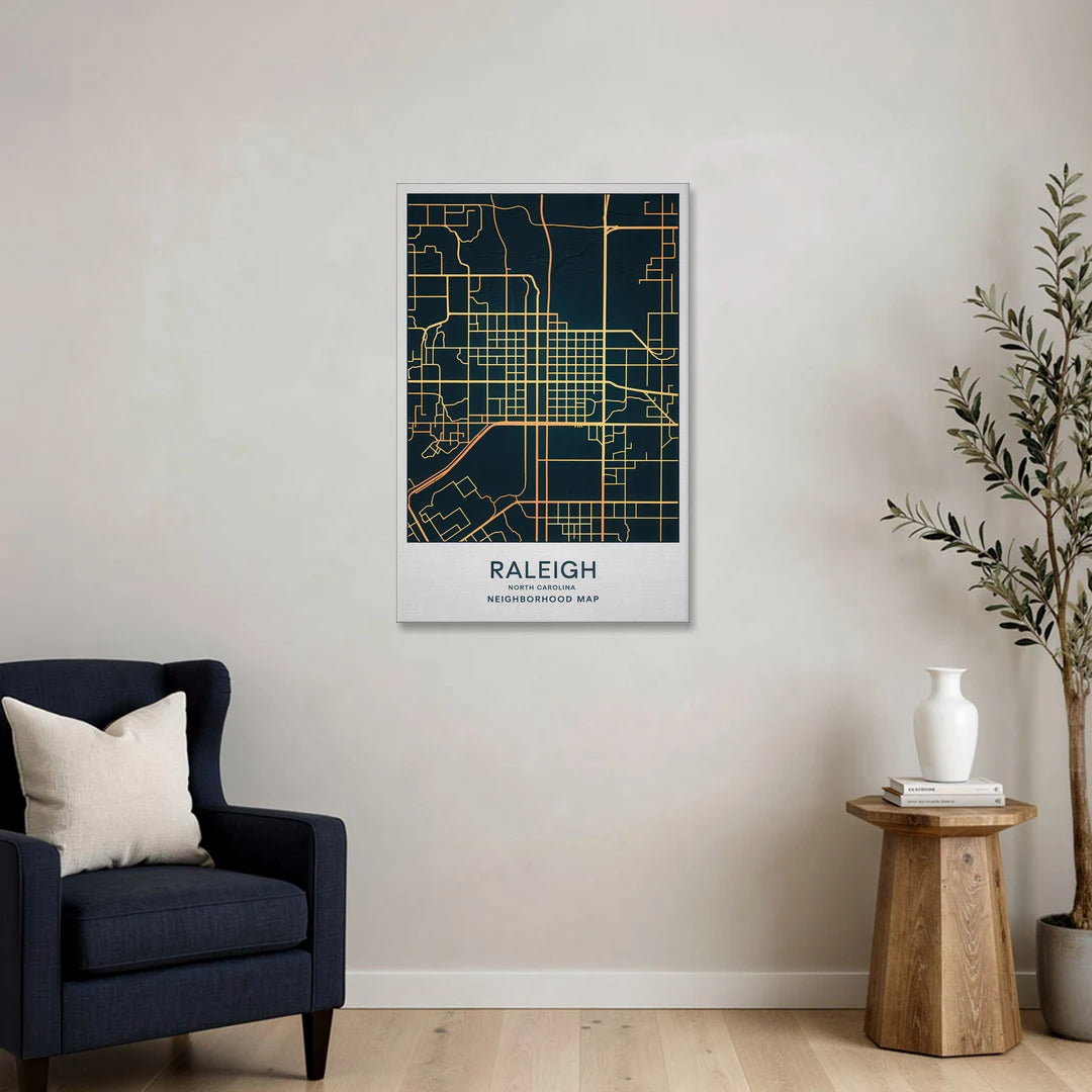 Raleigh Neighborhood Map - Canvas Wall Art - Sofa - 24x36