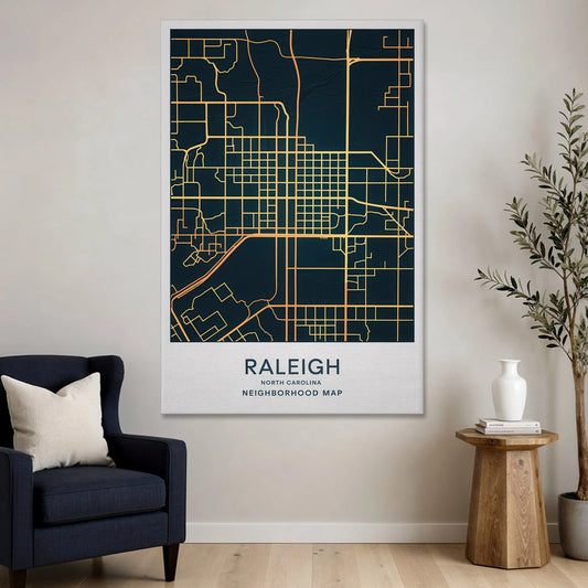 Raleigh Neighborhood Map - Canvas Wall Art - Sofa - 40x60