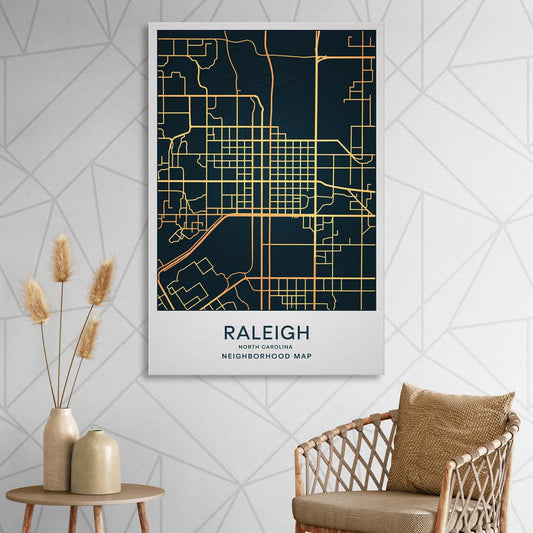 Raleigh Neighborhood Map Living Room - Canvas Wall Art