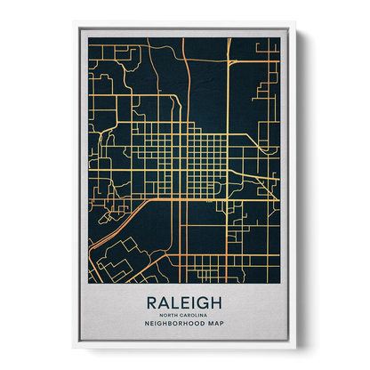 Raleigh Neighborhood Map Front - White Canvas Wall Art
