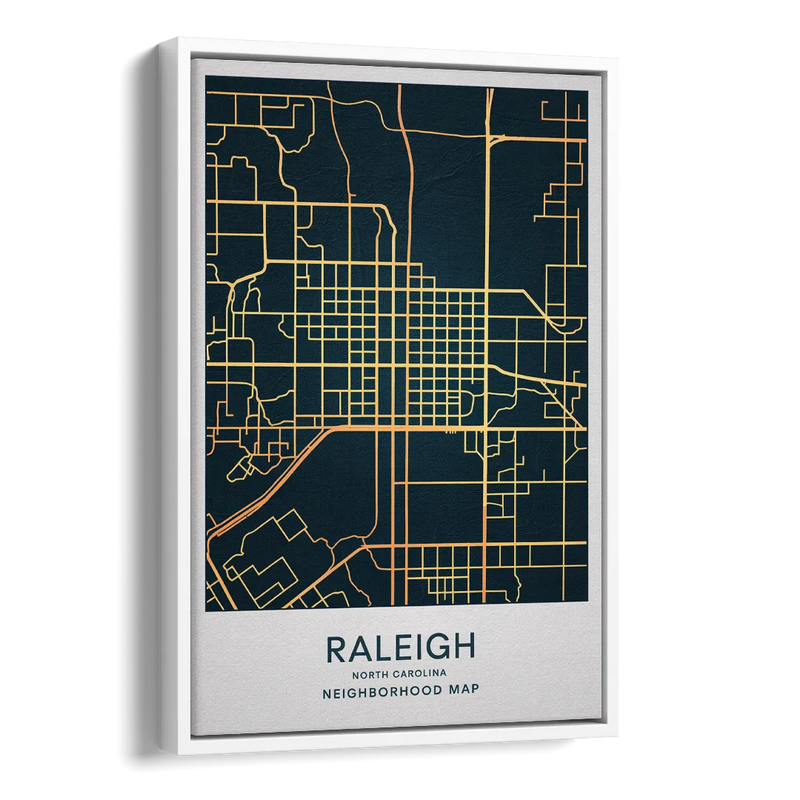 Raleigh Neighborhood Map Side - White Canvas Wall Art