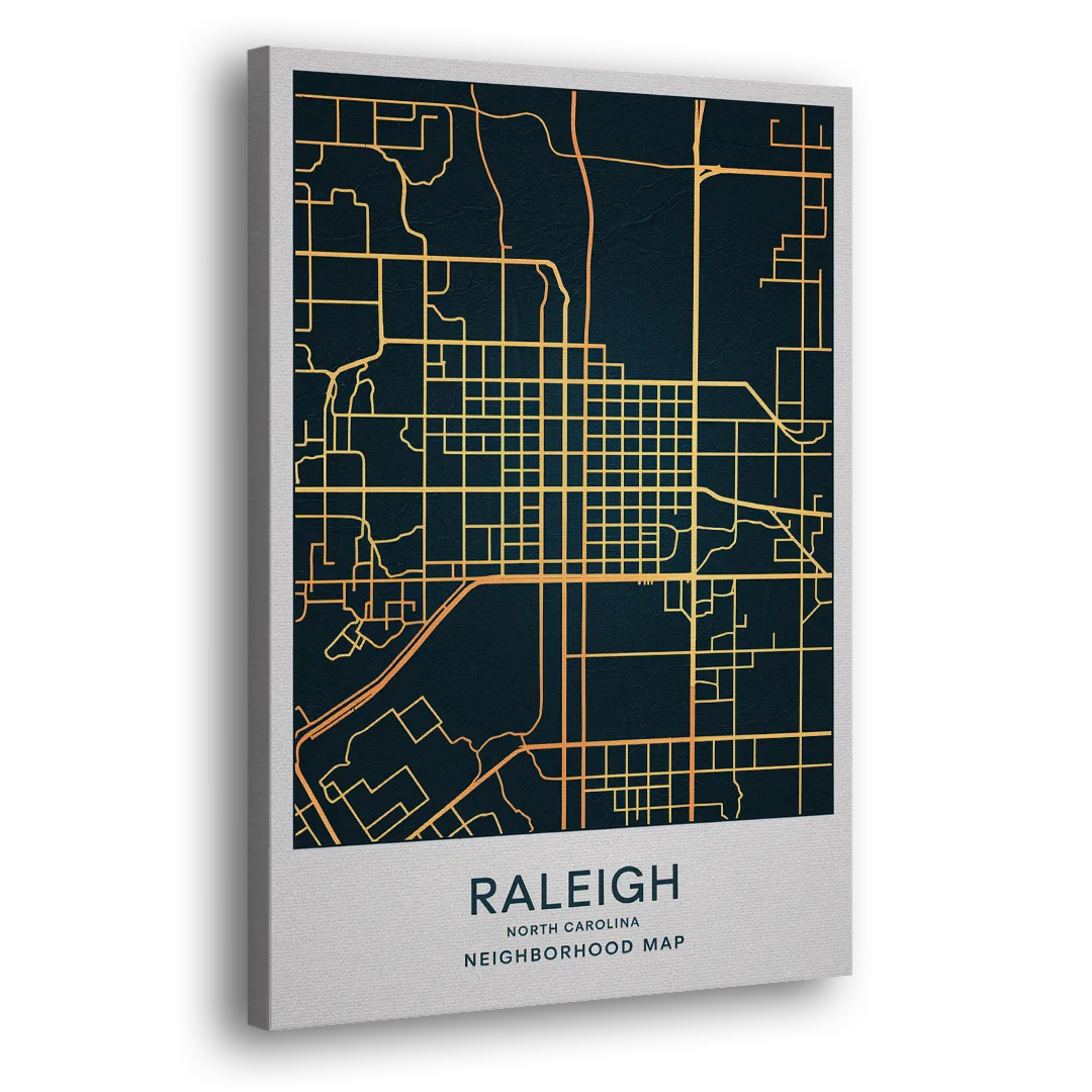 Raleigh Neighborhood Map Side - Canvas Wall Art
