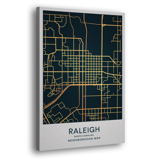 Raleigh Neighborhood Map Side - Canvas Wall Art