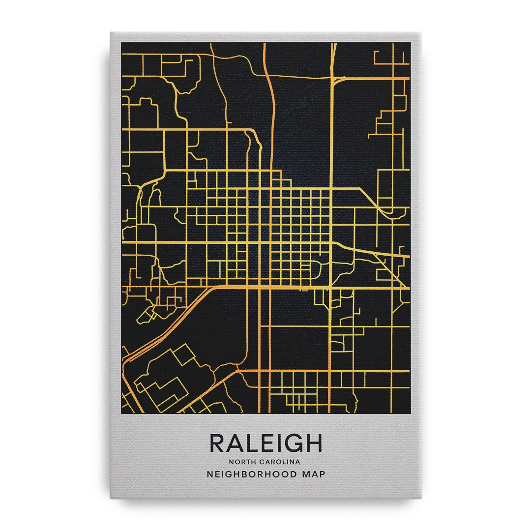 Raleigh Neighborhood Map Front - Canvas Wall Art