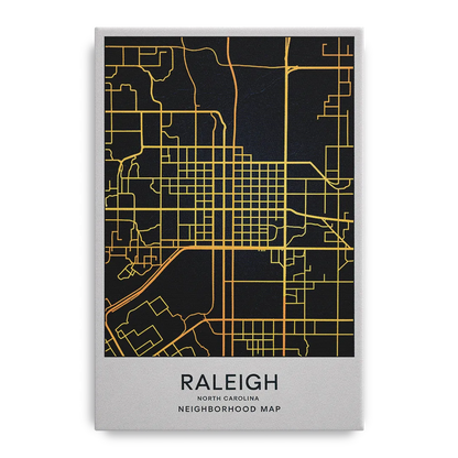 Raleigh Neighborhood Map Front - Canvas Wall Art