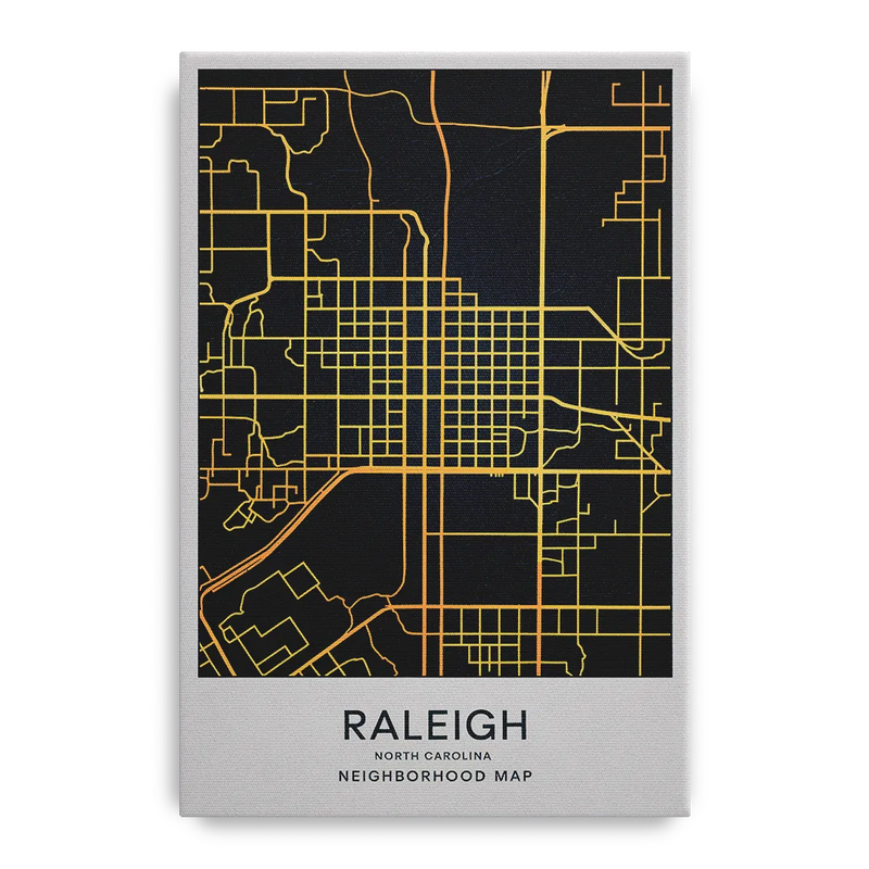 Raleigh Neighborhood Map Front - Canvas Wall Art