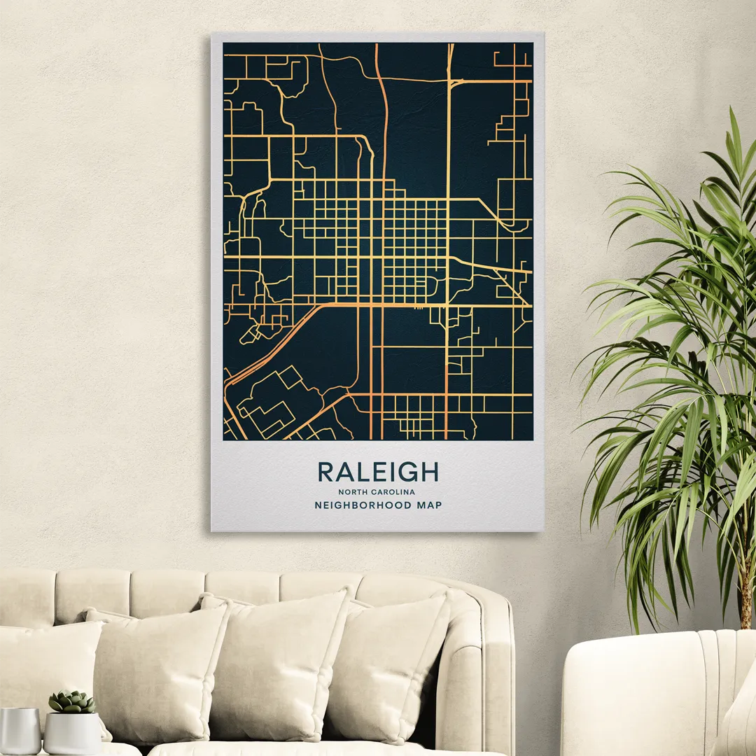 Raleigh Neighborhood Map Sitting Room - Canvas Wall Art