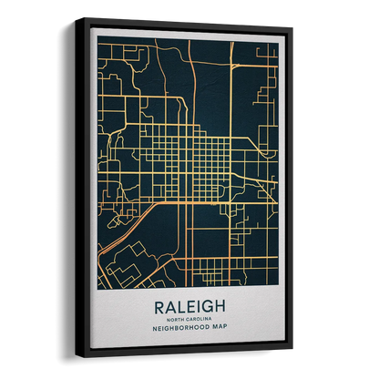 Raleigh Neighborhood Map Side - Black Canvas Wall Art