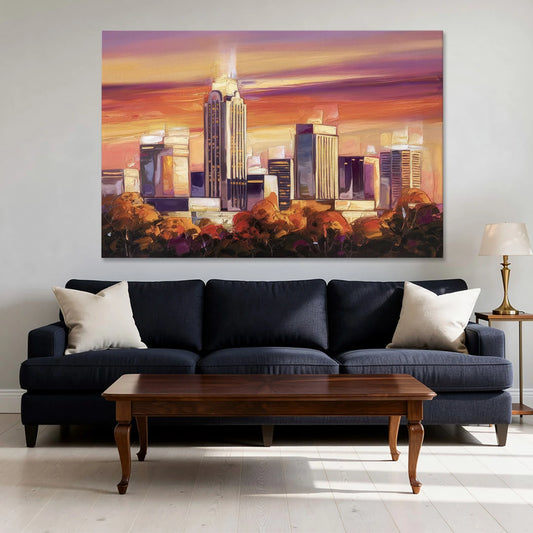 Raleigh Skyline Sunset - Canvas Wall Art - Sofa - 60x40
