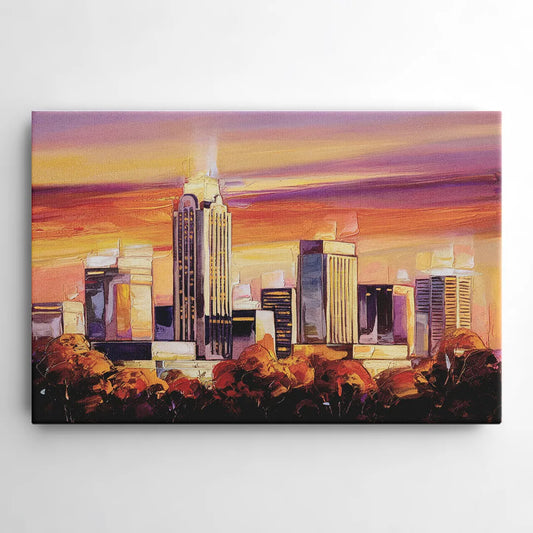 Raleigh Skyline Sunset - Canvas Wall Art