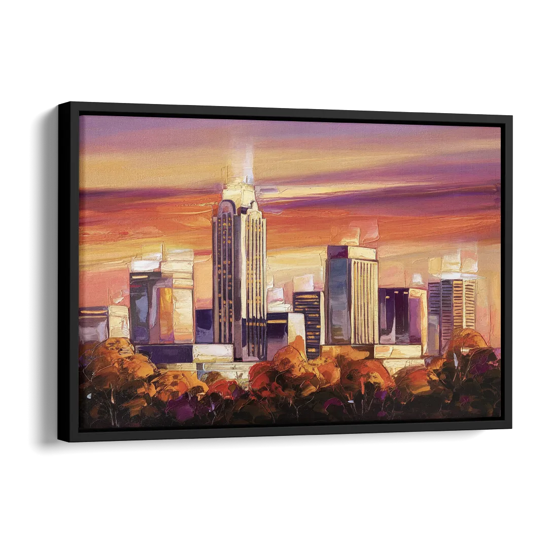 Raleigh Skyline Sunset Side - Black Canvas Wall Art
