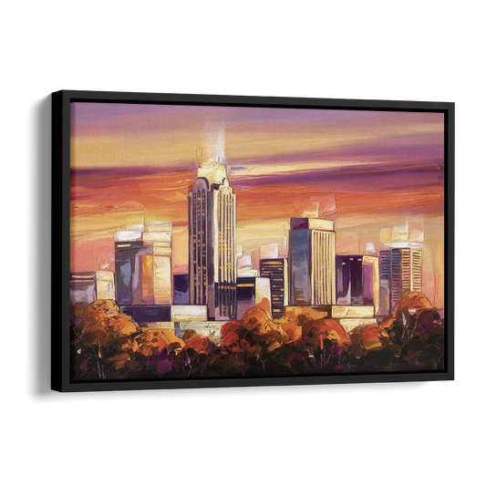 Raleigh Skyline Sunset Side - Black Canvas Wall Art