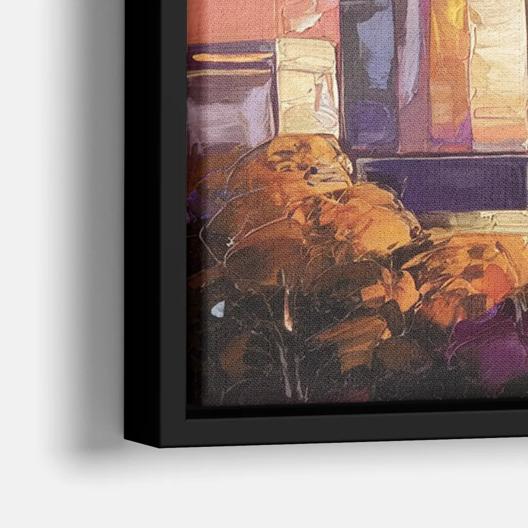 Raleigh Skyline Sunset - Close-Up Black Frame Canvas